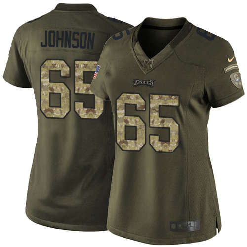 Women's Elite Lane Johnson Nike Jersey Green - #65 Salute to Service NFL Philadelphia Eagles